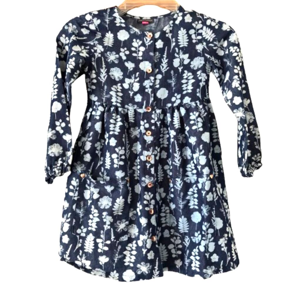 Vince Camuto Girls’ 6X Dress Cotton Denim Leaves Dress Casual Jumper Dress #M